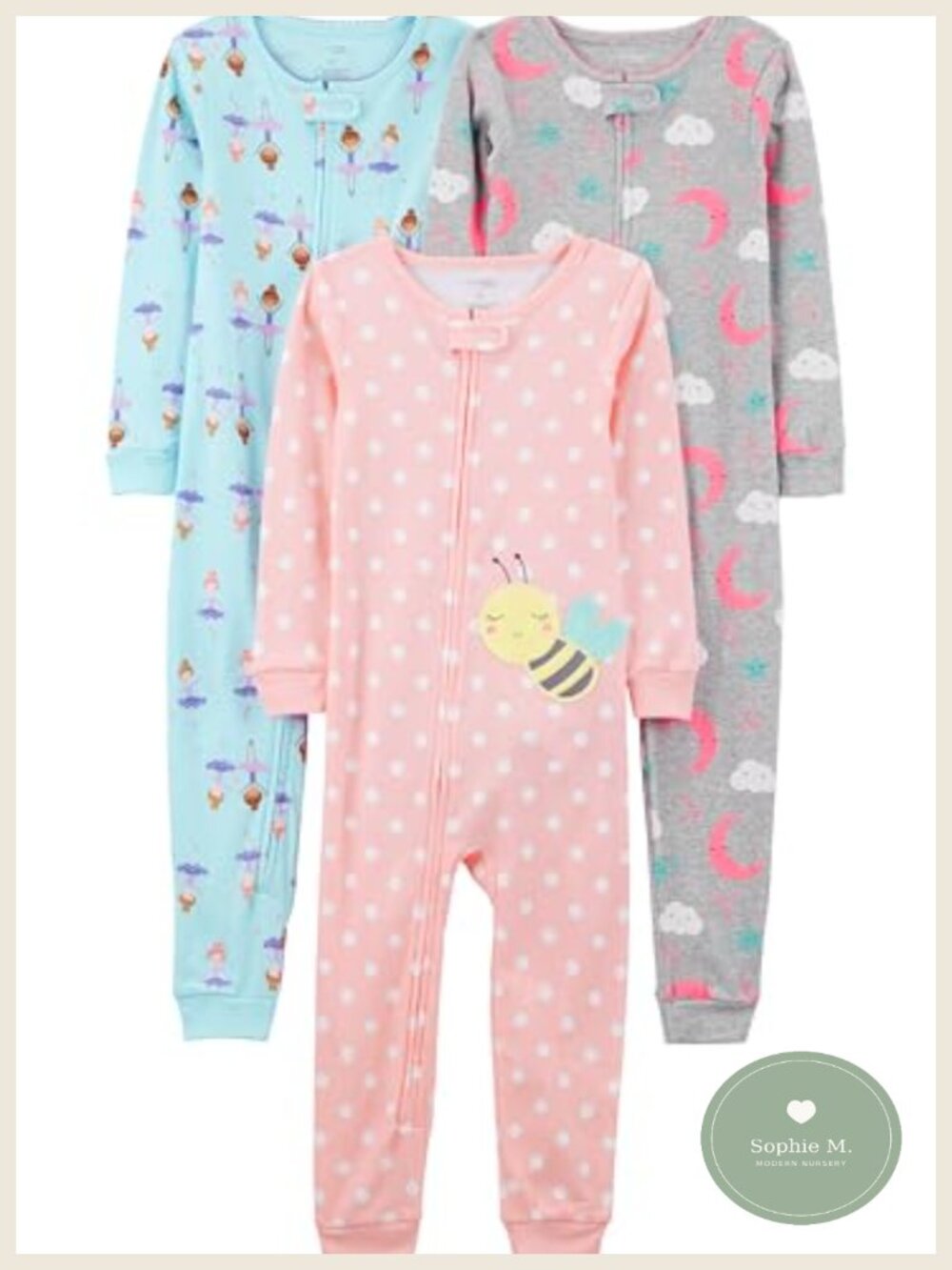 3-Pack Snug Fit Footless Cotton Pajamas with Full Zip